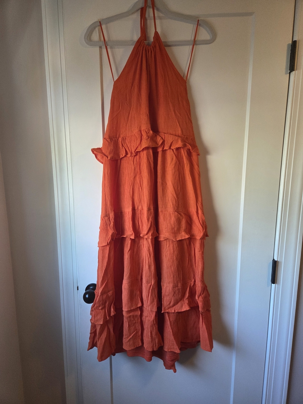 Zara Orange Halter Tiered Maxi Dress